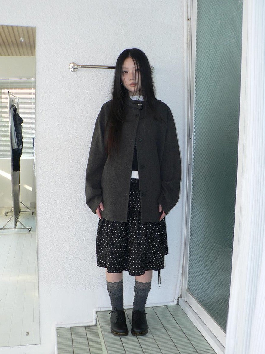 ang project Vintage Funnel Neck Button Front Loose Fit Long Sleeve Women&