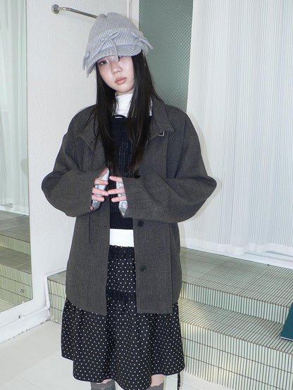 ang project Vintage Funnel Neck Button Front Loose Fit Long Sleeve Women&