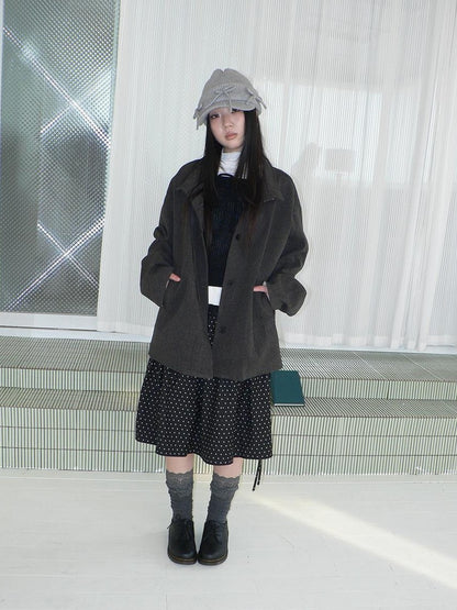 ang project Vintage Funnel Neck Button Front Loose Fit Long Sleeve Women&