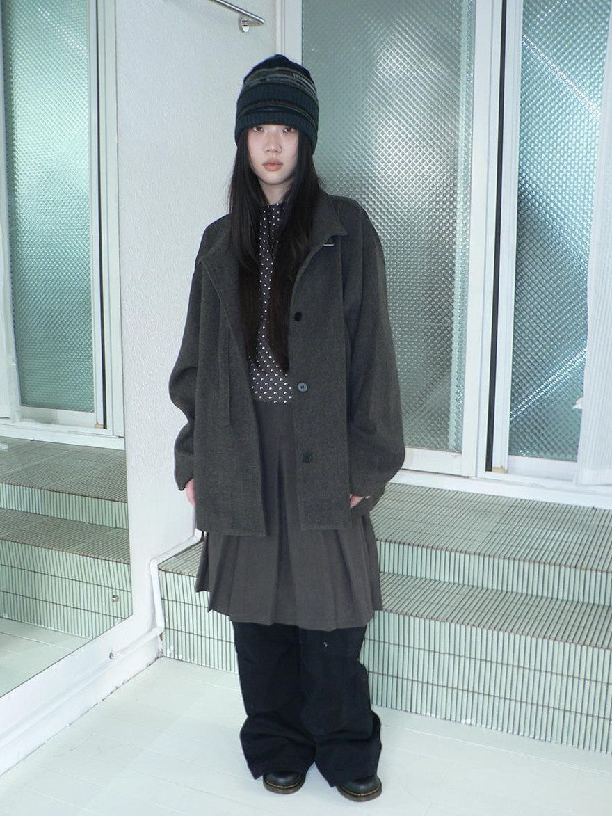 ang project Vintage Funnel Neck Button Front Loose Fit Long Sleeve Women&
