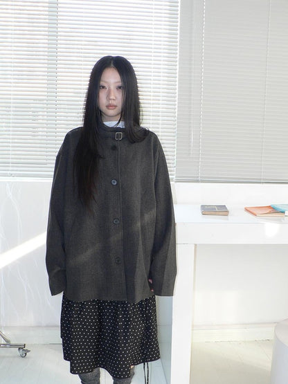 ang project Vintage Funnel Neck Button Front Loose Fit Long Sleeve Women&