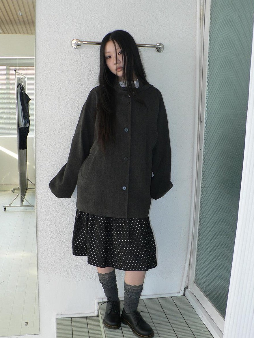 ang project Vintage Funnel Neck Button Front Loose Fit Long Sleeve Women&