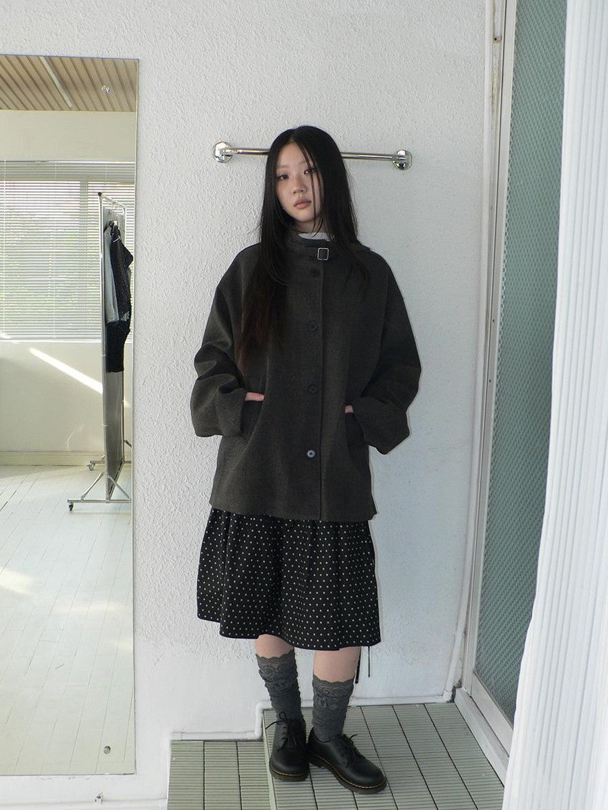 ang project Vintage Funnel Neck Button Front Loose Fit Long Sleeve Women&