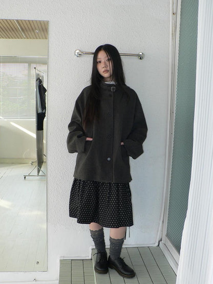 ang project Vintage Funnel Neck Button Front Loose Fit Long Sleeve Women&