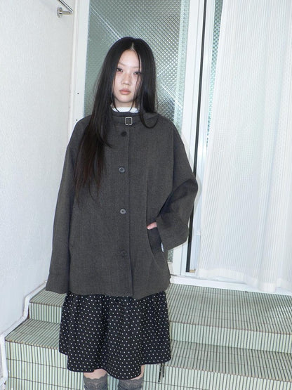 ang project Vintage Funnel Neck Button Front Loose Fit Long Sleeve Women&