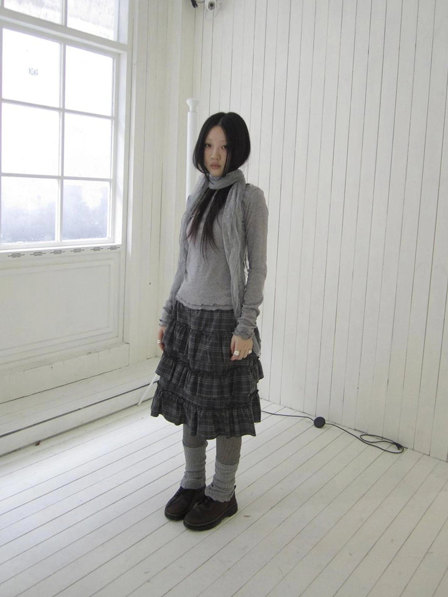 ang project Vintage Gray Layered Gingham Ruffle Hem Skirt Skirt