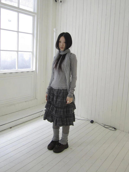 ang project Vintage Gray Layered Gingham Ruffle Hem Skirt Skirt