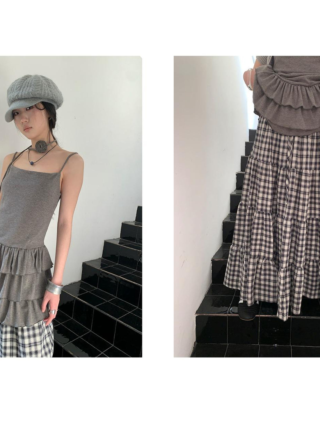 Updateang project Vintage Gray Mid Length Half Zip Knit Sweater Short Sleeve