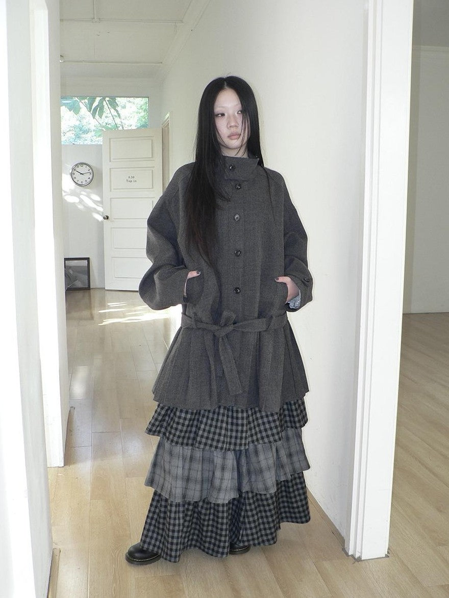 ang project Vintage Gray Single Breasted Cinched Waist Mid Length Women&