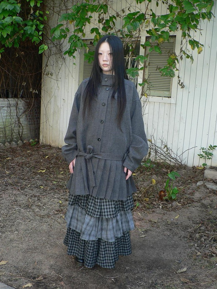 ang project Vintage Gray Single Breasted Cinched Waist Mid Length Women&