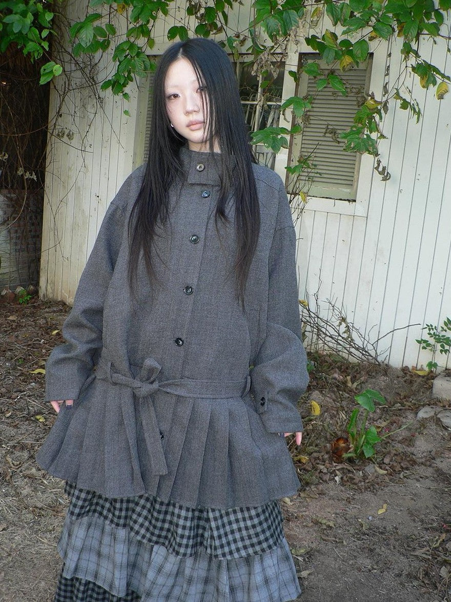 ang project Vintage Gray Single Breasted Cinched Waist Mid Length Women&