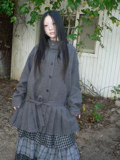 ang project Vintage Gray Single Breasted Cinched Waist Mid Length Women&