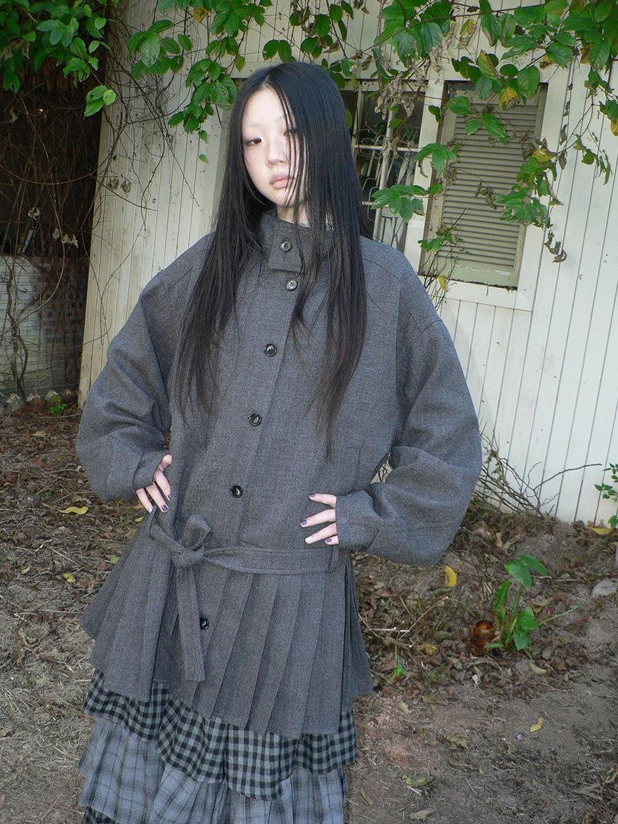 ang project Vintage Gray Single Breasted Cinched Waist Mid Length Women&