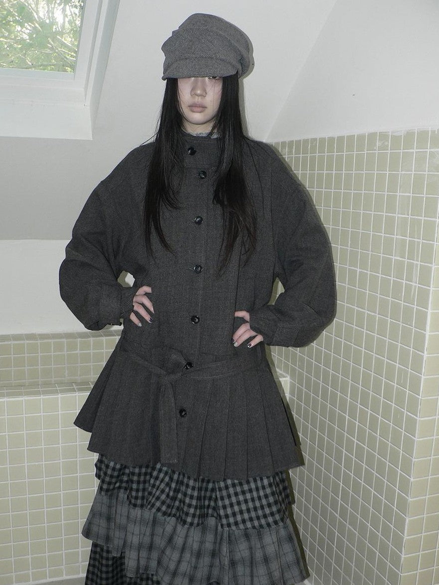 ang project Vintage Gray Single Breasted Cinched Waist Mid Length Women&