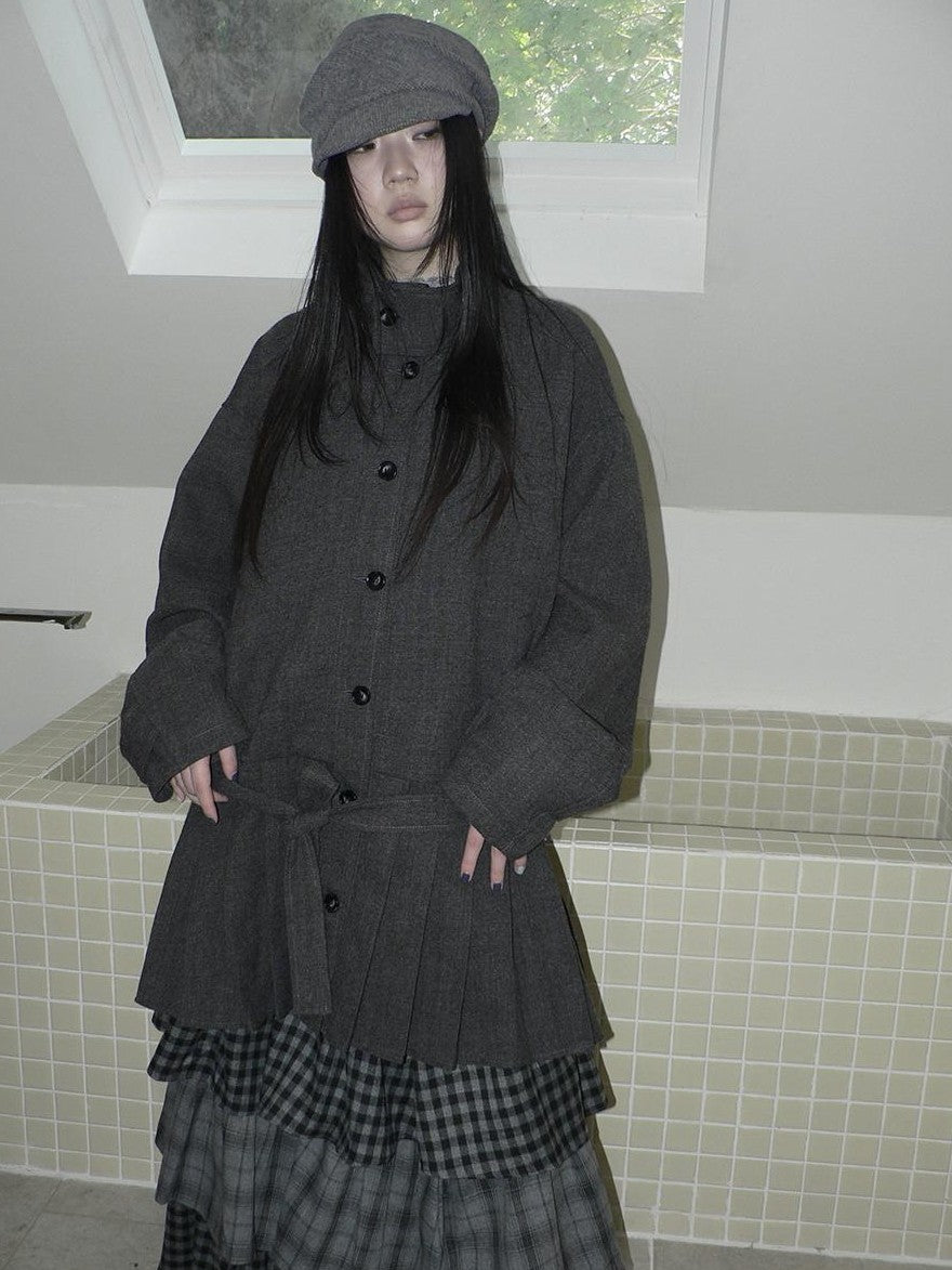 ang project Vintage Gray Single Breasted Cinched Waist Mid Length Women&