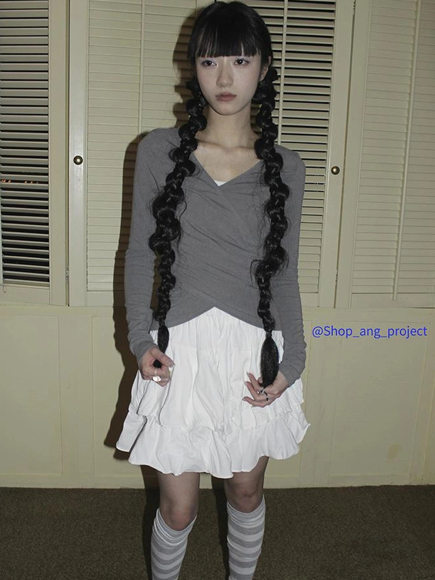 Vintage Gray White Striped High Socks