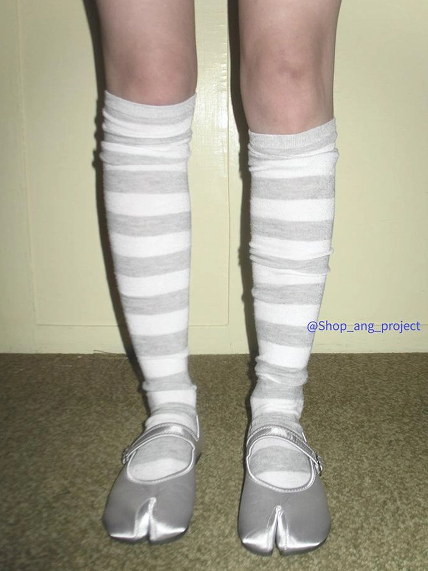 Vintage Gray White Striped High Socks