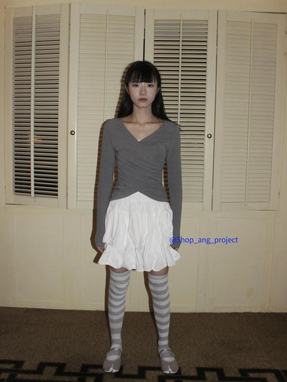 Vintage Gray White Striped High Socks