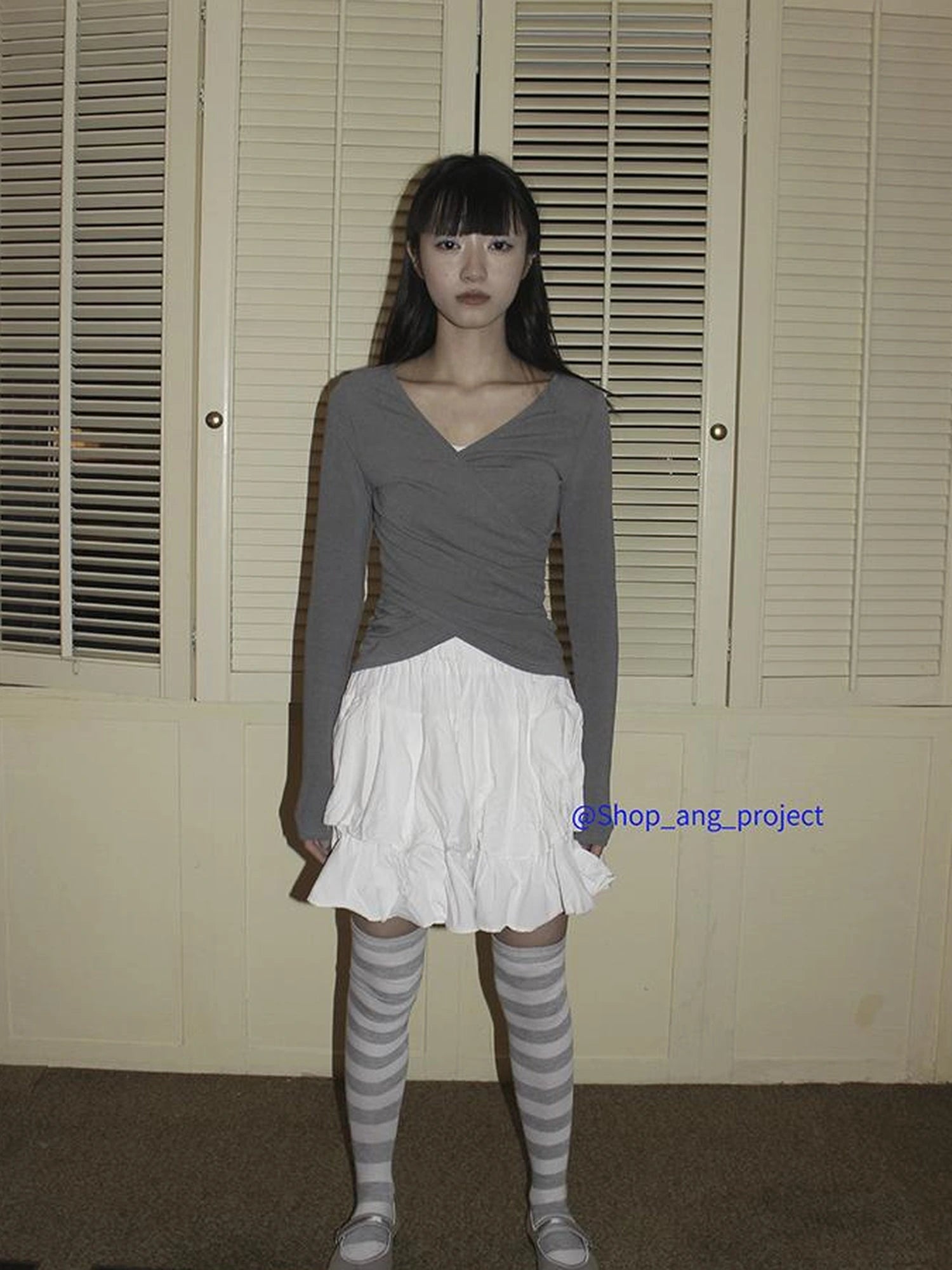 Vintage Gray White Striped High Socks