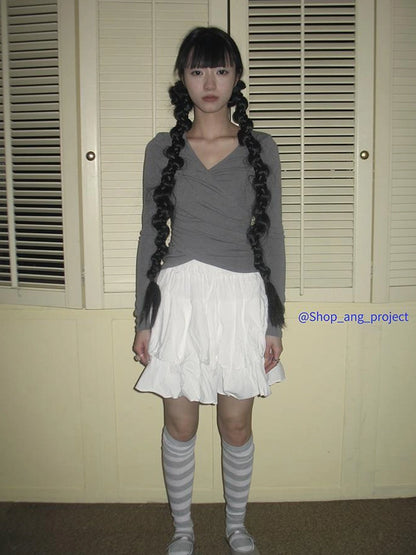 Vintage Gray White Striped High Socks