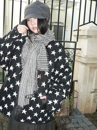 ang project Vintage Grey White Striped Fringe Scarf Scarf