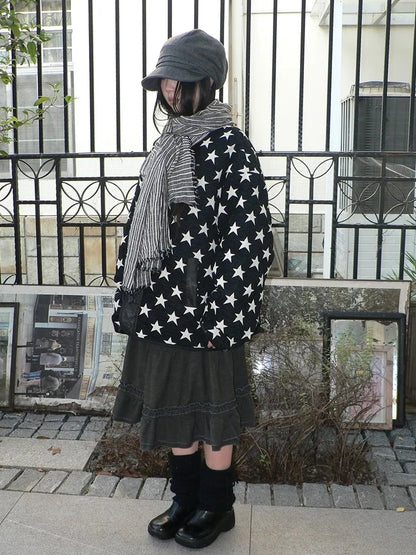 ang project Vintage Grey White Striped Fringe Scarf Scarf