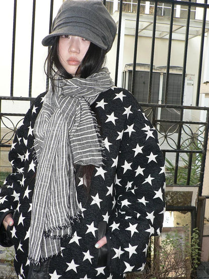 ang project Vintage Grey White Striped Fringe Scarf Scarf