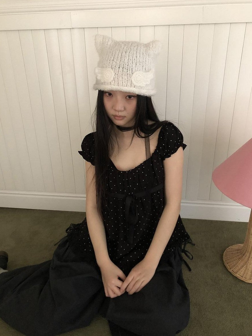 ang project Vintage Handknit Small Wing Cat Ear Women&