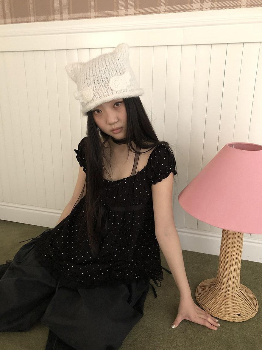 ang project Vintage Handknit Small Wing Cat Ear Women&