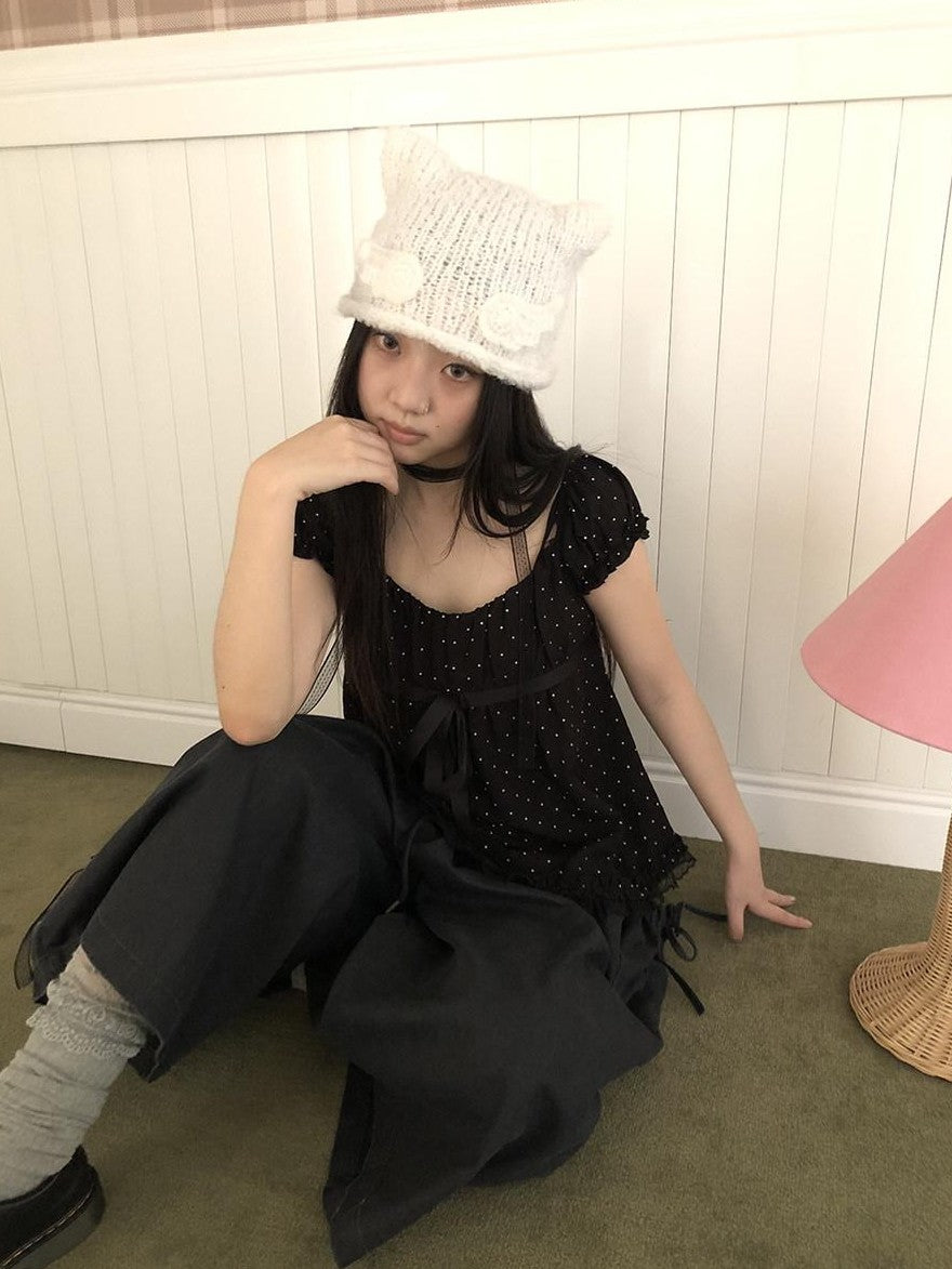 ang project Vintage Handknit Small Wing Cat Ear Women&