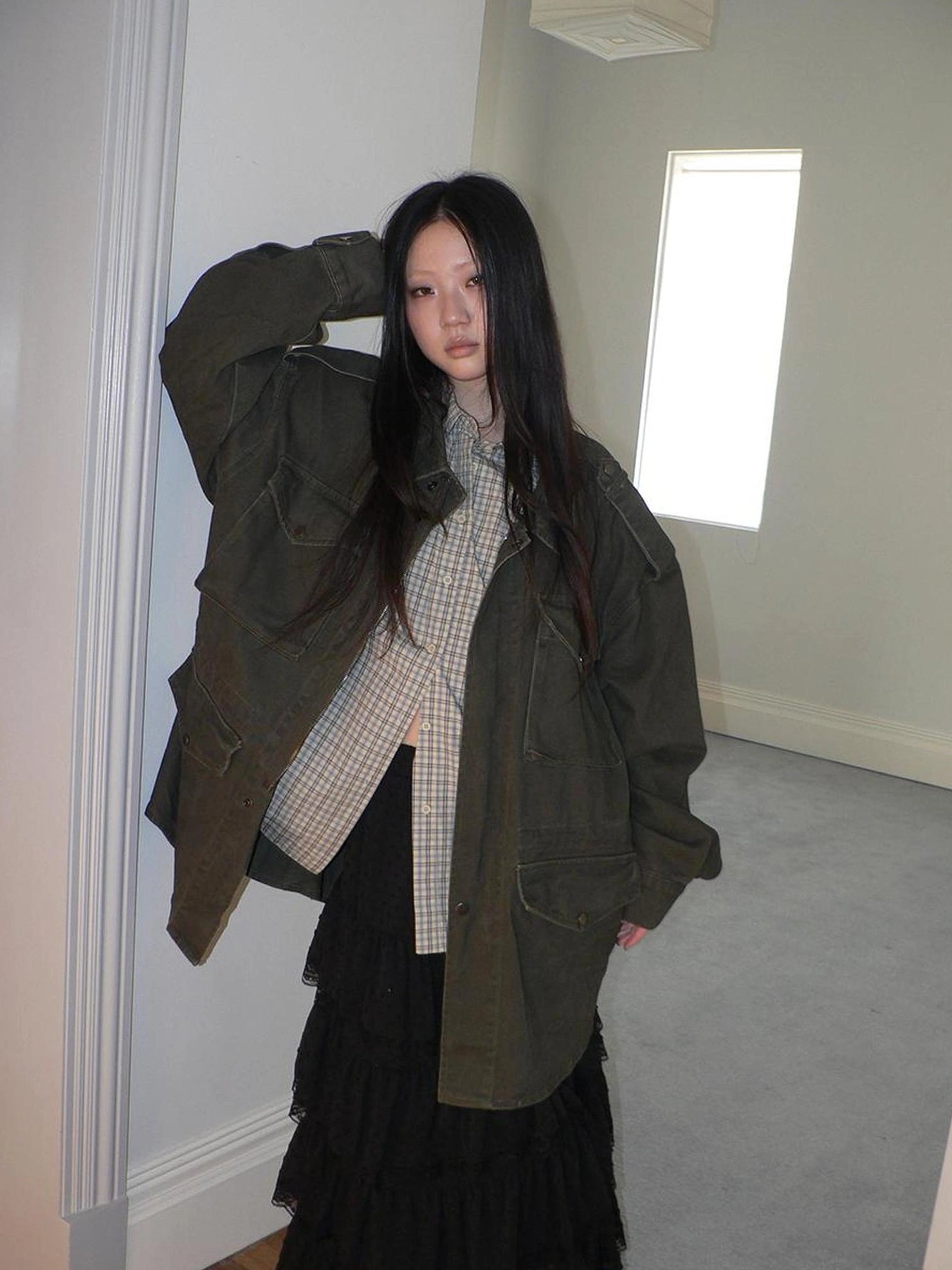 ang project Vintage Heavy Washed Zip Pocket Long Jacket Coat