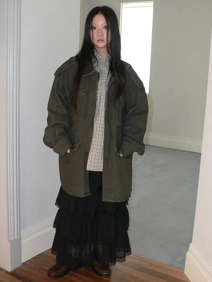 ang project Vintage Heavy Washed Zip Pocket Long Jacket Coat