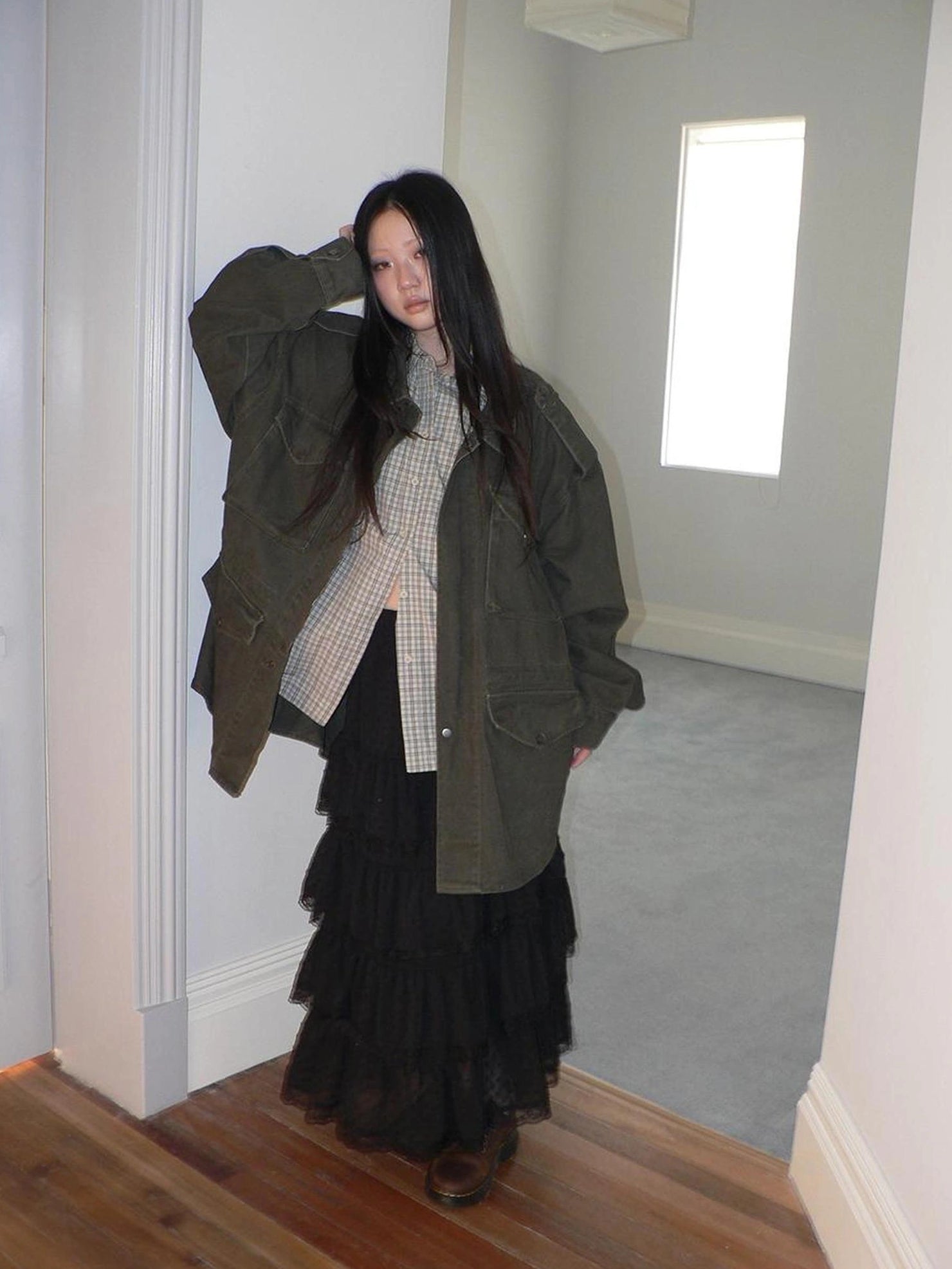 ang project Vintage Heavy Washed Zip Pocket Long Jacket Coat