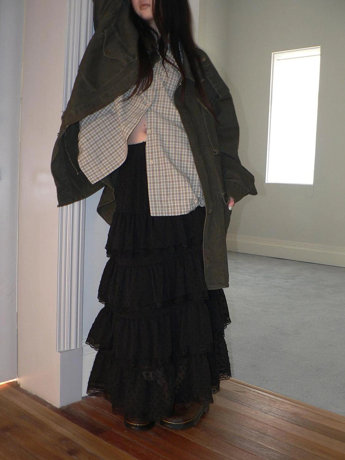 ang project Vintage High Waist Lace Trim Polka Dot Flared Tiered Skirt Skirt