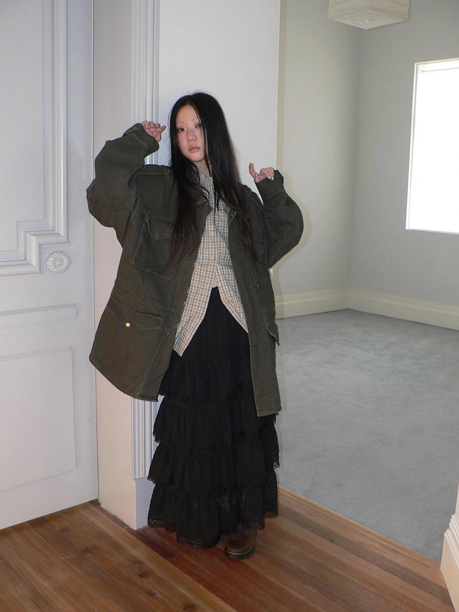 ang project Vintage High Waist Lace Trim Polka Dot Flared Tiered Skirt Skirt