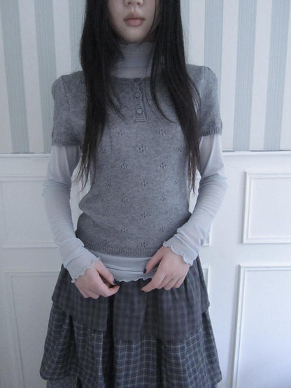 ang project Vintage Hollow Out Button Knit Women&