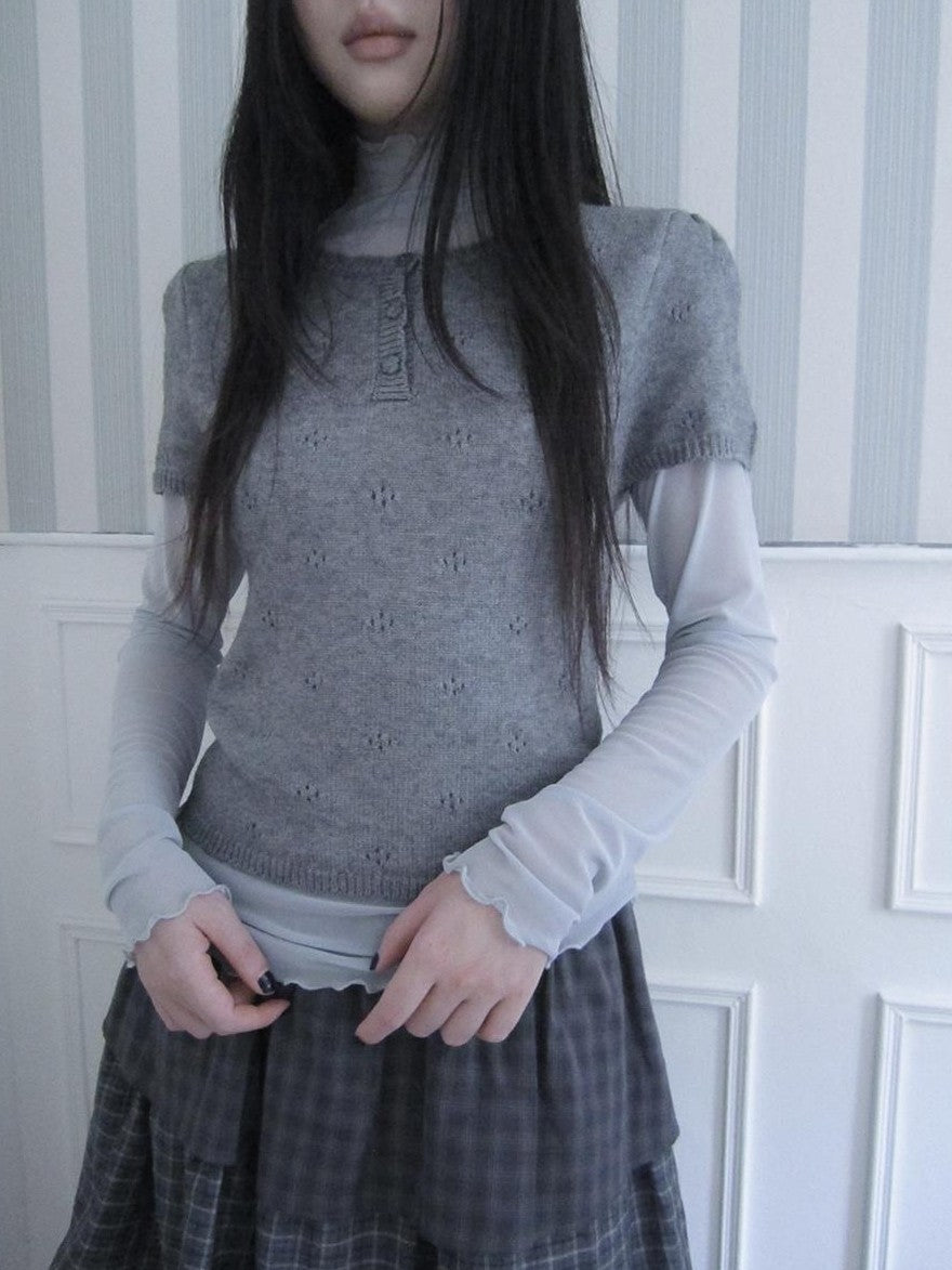 ang project Vintage Hollow Out Button Knit Women&