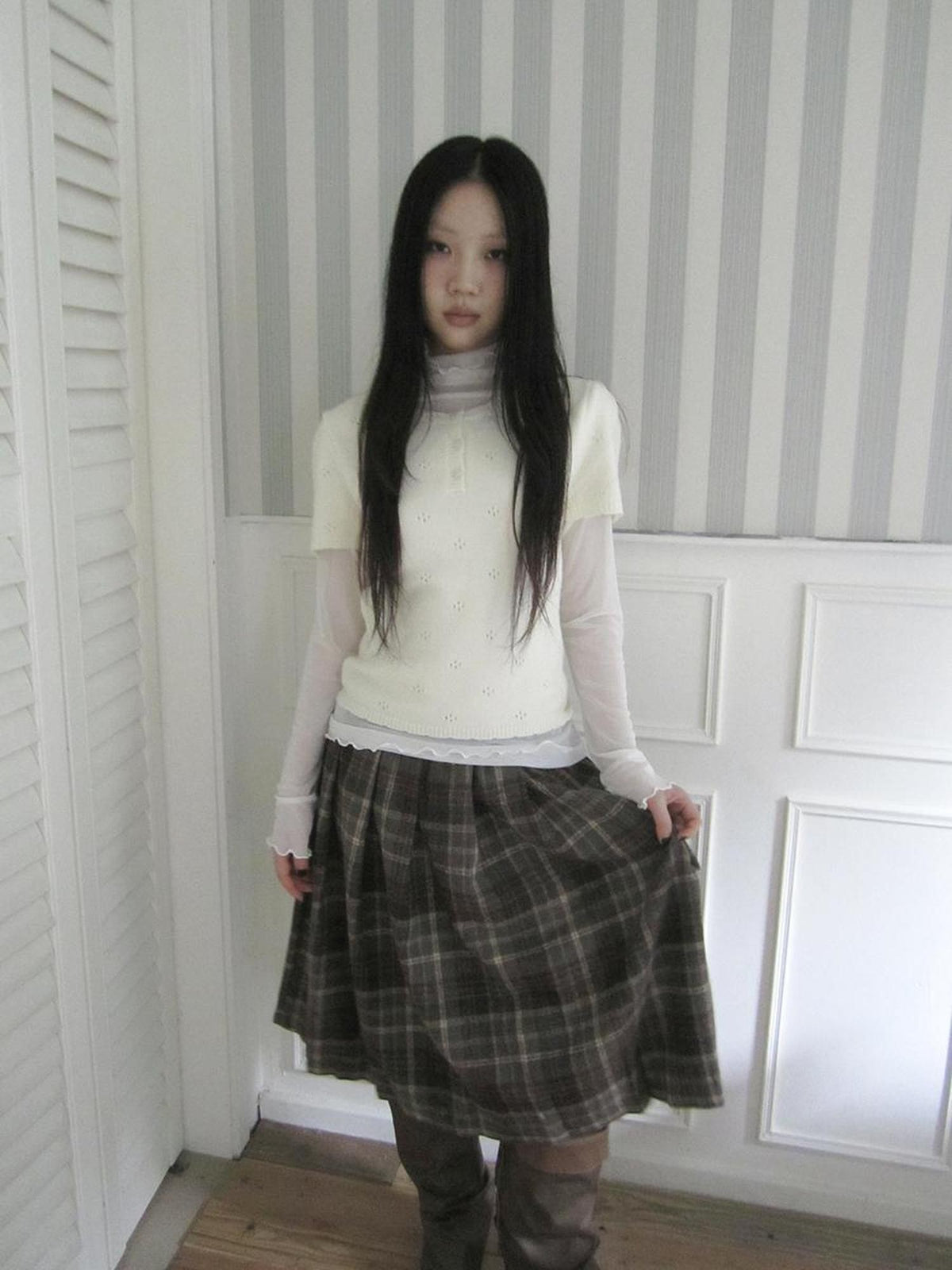 ang project Vintage Hollow Out Button Knit Women&
