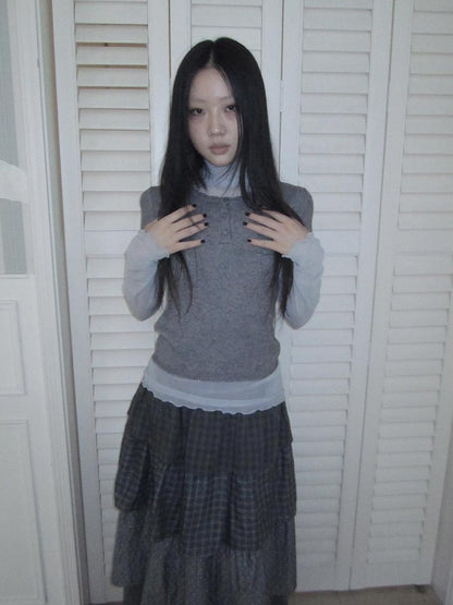 ang project Vintage Hollow Out Button Knit Women&