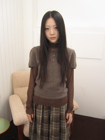 ang project Vintage Hollow Out Button Knit Women&