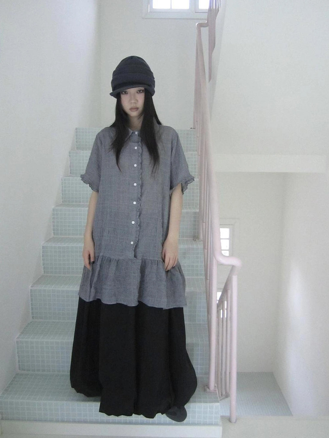 ang project Vintage Houndstooth Collar Shirt Dress Shirts