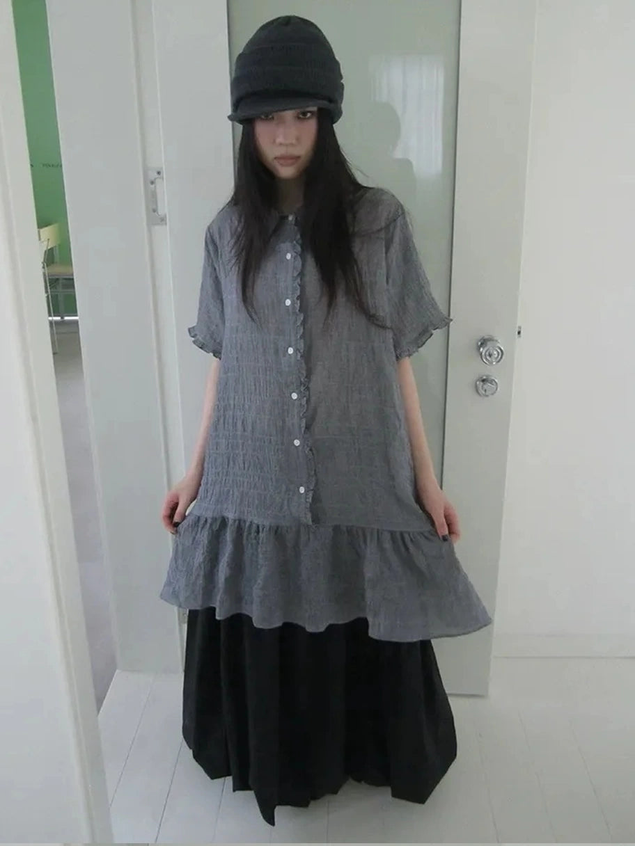 ang project Vintage Houndstooth Collar Shirt Dress Shirts