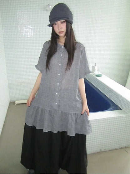 ang project Vintage Houndstooth Collar Shirt Dress Shirts