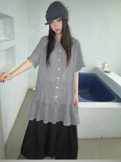 ang project Vintage Houndstooth Collar Shirt Dress Shirts