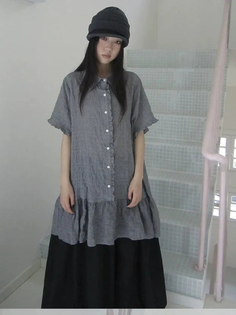 ang project Vintage Houndstooth Collar Shirt Dress Shirts