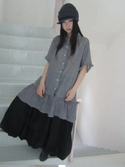 ang project Vintage Houndstooth Collar Shirt Dress Shirts