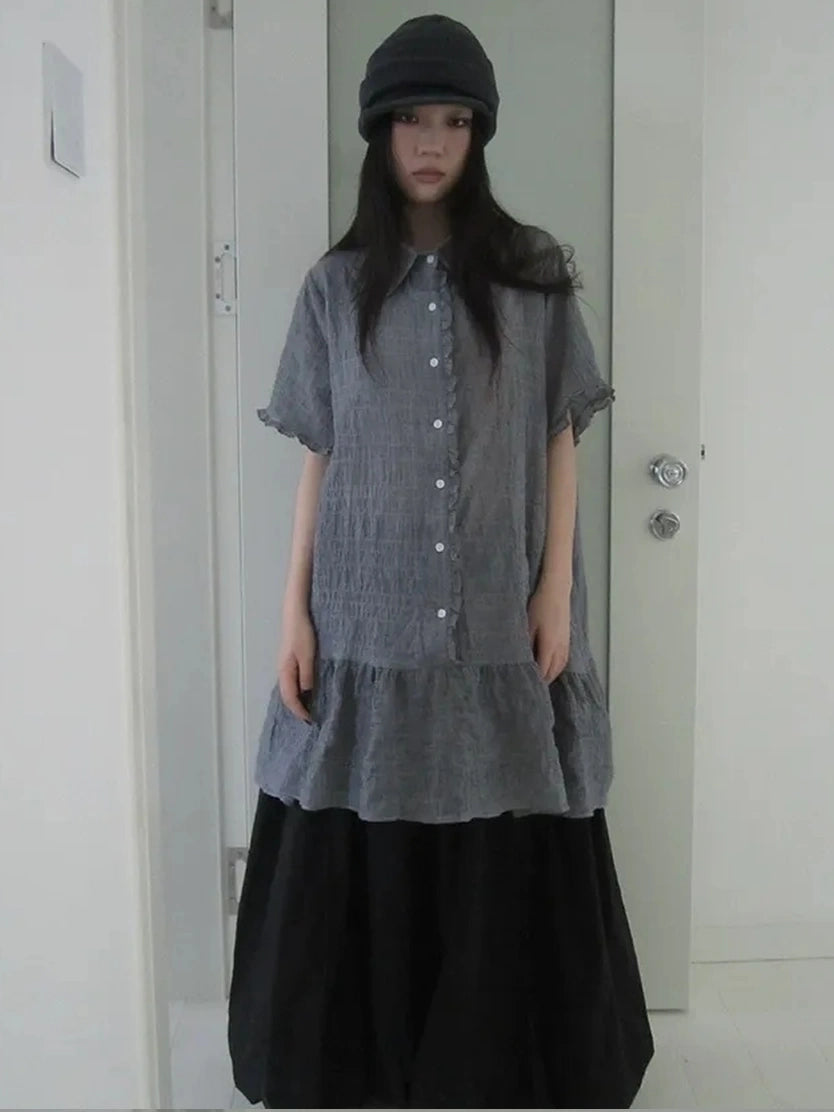 ang project Vintage Houndstooth Collar Shirt Dress Shirts