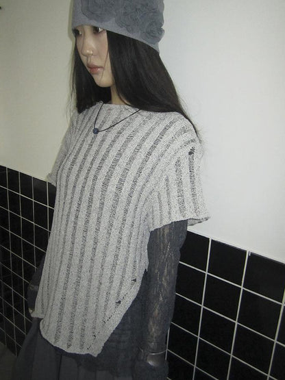 Updateang project Vintage Inspired Knitted Striped Cut Out Tee