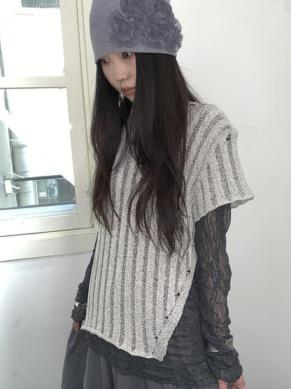 Updateang project Vintage Inspired Knitted Striped Cut Out Tee