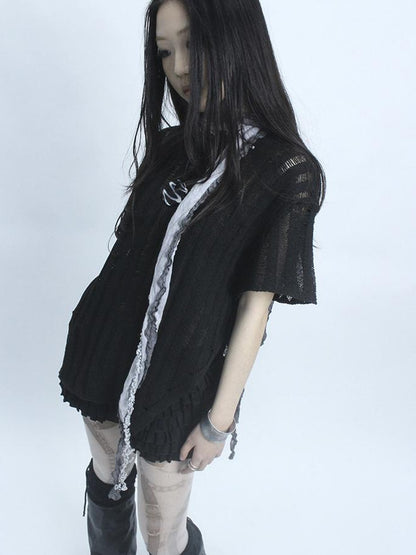 Updateang project Vintage Inspired Knitted Striped Cut Out Tee